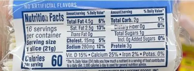 Dairy farms swiss flavored pasteurized prepared nutrition facts table