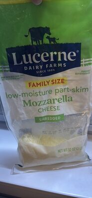 low-moisture part-skim Mozzarella cheese shredded front packaging