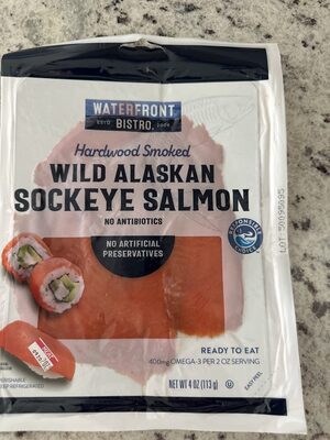 Smoked wild alaskan sockeye salmon front packaging