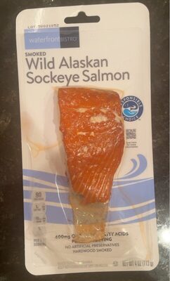 Smoked wild alaskan sockeye salmon front packaging