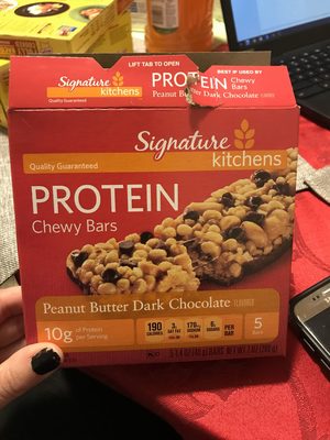 Peanut Butter & Dark Chocolate Protein Chewy Bars front packaging