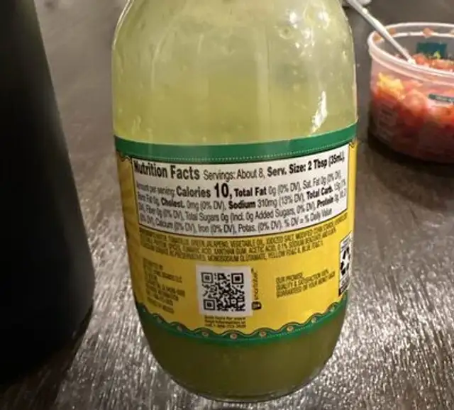 Salsa Verde nutrition facts table