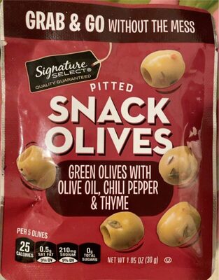 Select pitted snack green olives with olive oil