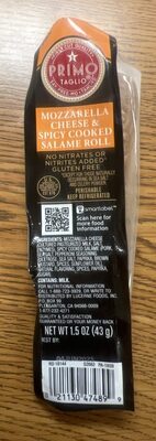 Mozerella cheese and spicy cooked salame roll front packaging