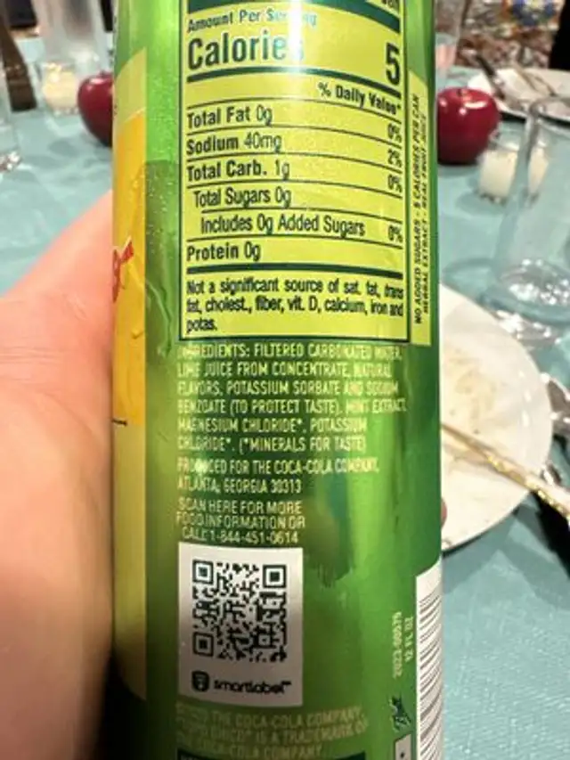 Lime with Mint Extract Flavored Sparkling Water ingredients label