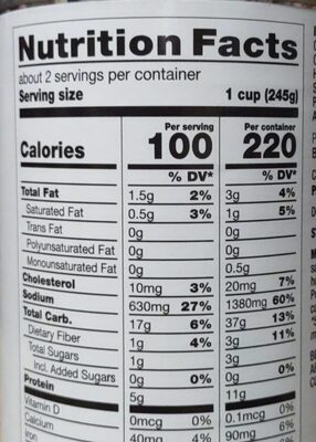 Chicken with wild rice soup nutrition facts table