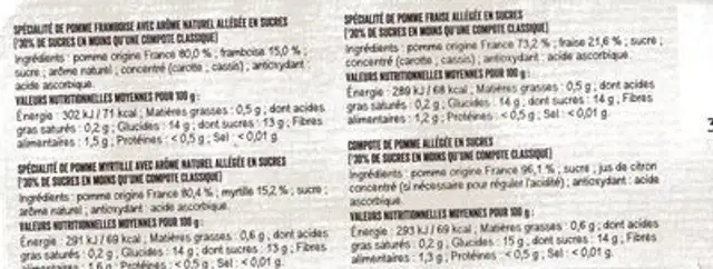 4 Pomme Framboise, 4 Pomme Myrtille, 4 Pomme Fraise, 4 Pomme ingredients label