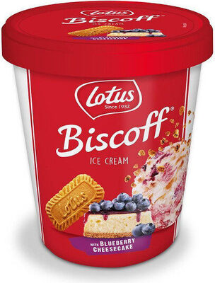 Biscoff ice cream with blueberry cheesecake