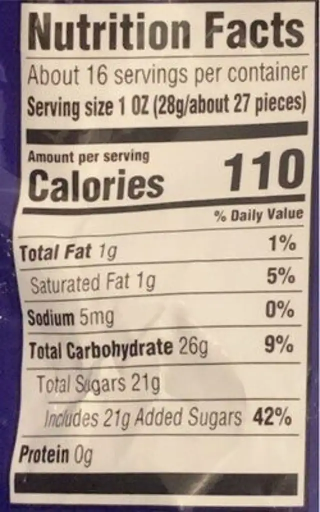 Skittles Darkside nutrition facts table