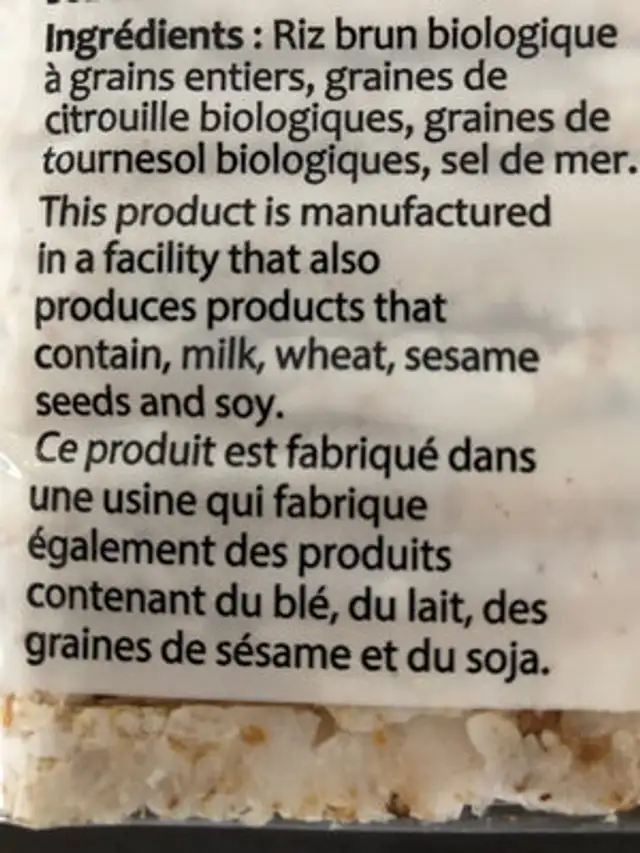 Galettes minces de riz soufflé ingredients label