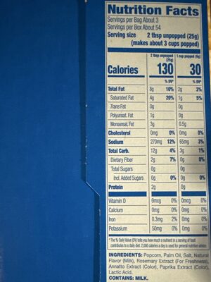 Popcorn nutrition facts table
