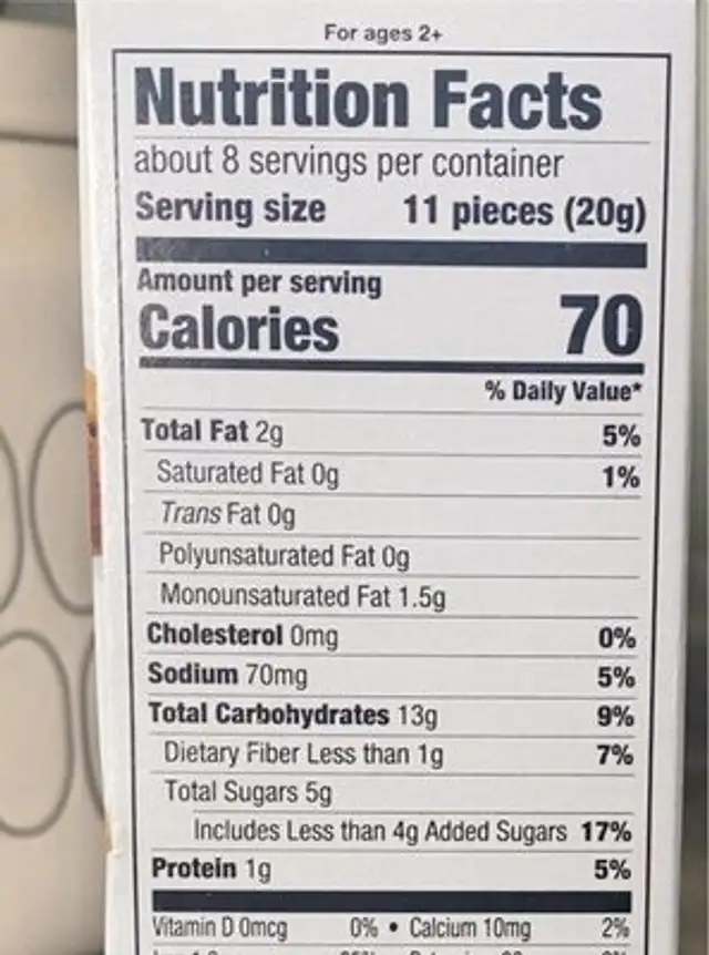 Organic Crunchin' Grahams Honey Sticks nutrition facts table