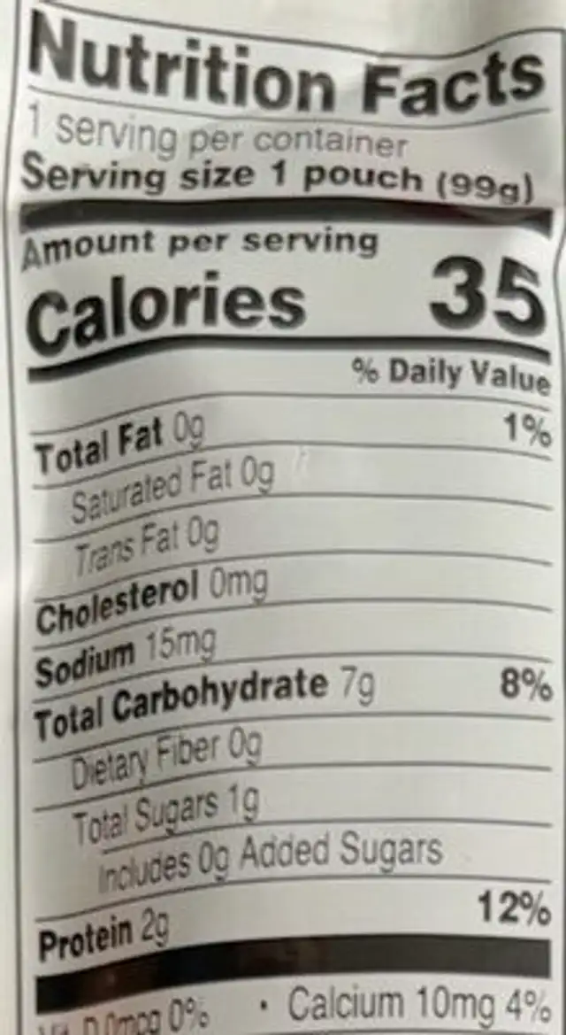 Organic stage baby food nutrition facts table