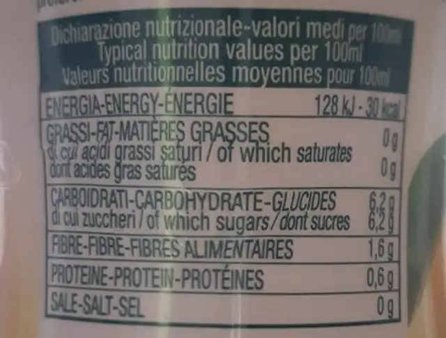 Succo pompelmo nutrition facts table