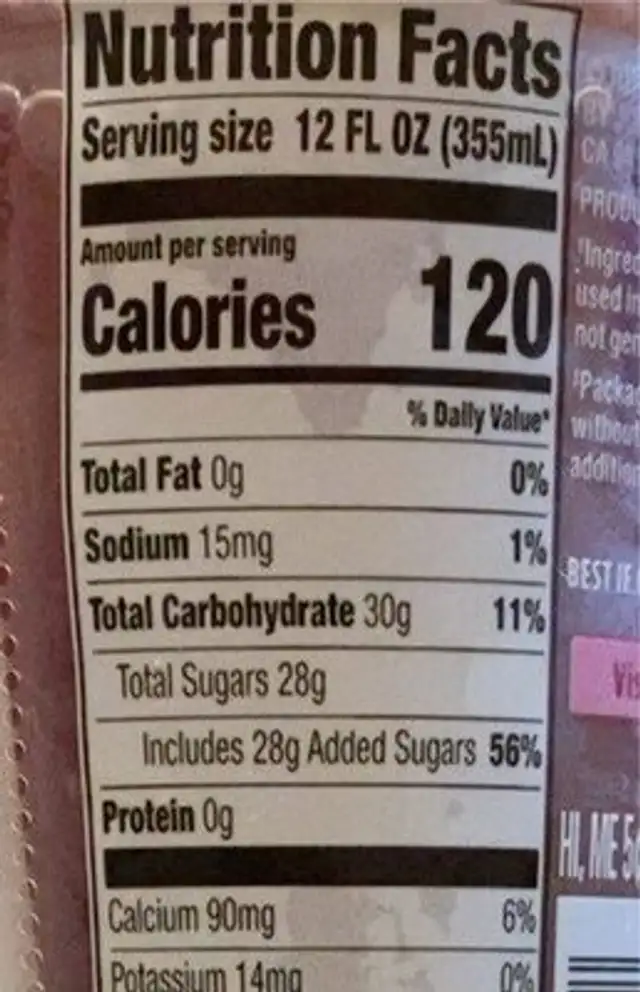 Cherry Hibiscus Tea nutrition facts table