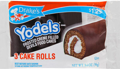 Yodels frosted creme filled devils food cakes rolls front packaging
