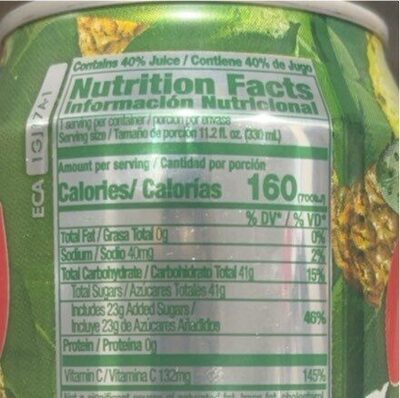 Juice nutrition facts table