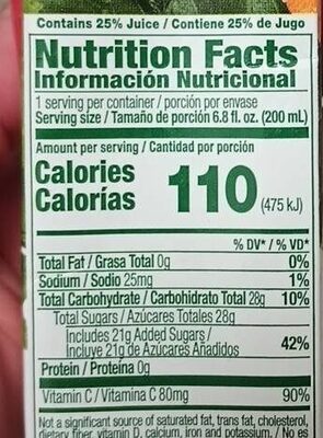 Néctar de naranja nutrition facts table