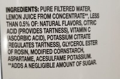 Minute maid Zerosugar ingredients label