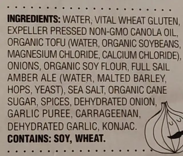 Beer Brats ingredients label