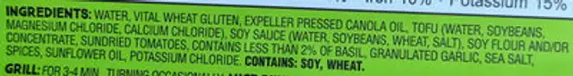 Plant-Based Sausage Italian ingredients label