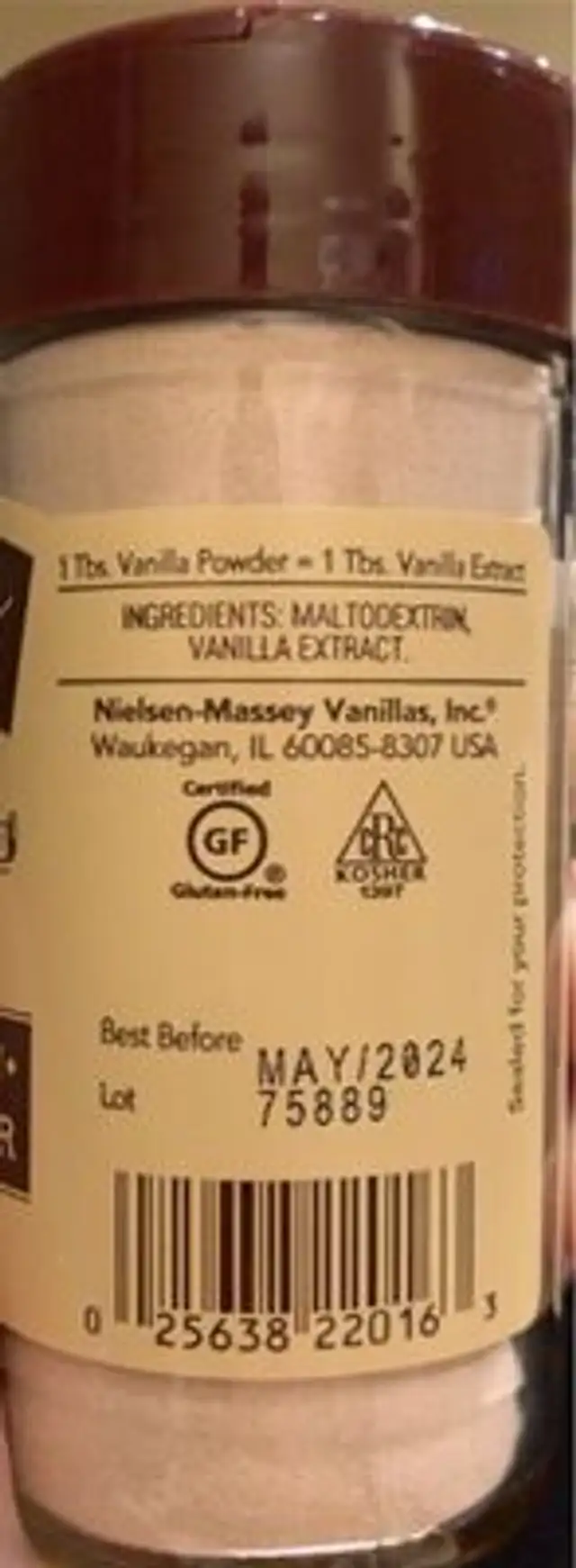 Madagascar Bourbon Pure Vanilla Powder nutrition facts table