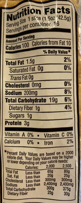 Soft Potato Bread nutrition facts table