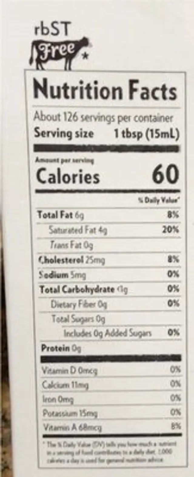 40% Whipping Cream nutrition facts table