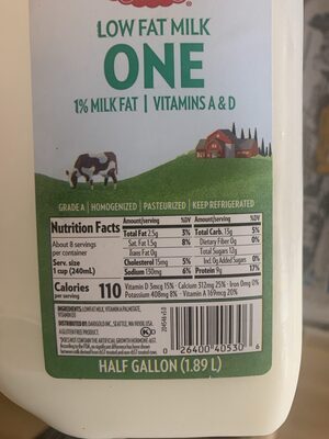 Low Fat Milk nutrition facts table