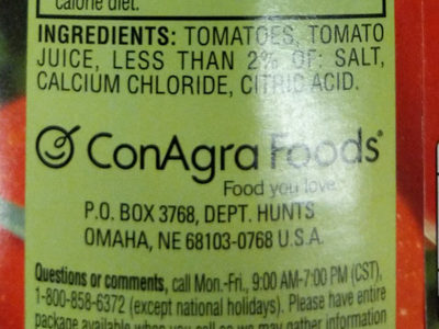 Whole Peeled Plum Tomatoes ingredients label
