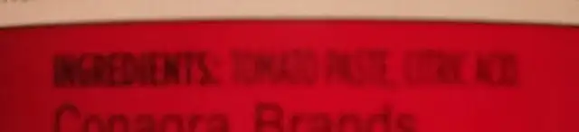 Tomato Paste ingredients label