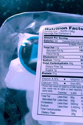 Chicken and cheese burrito nutrition facts table