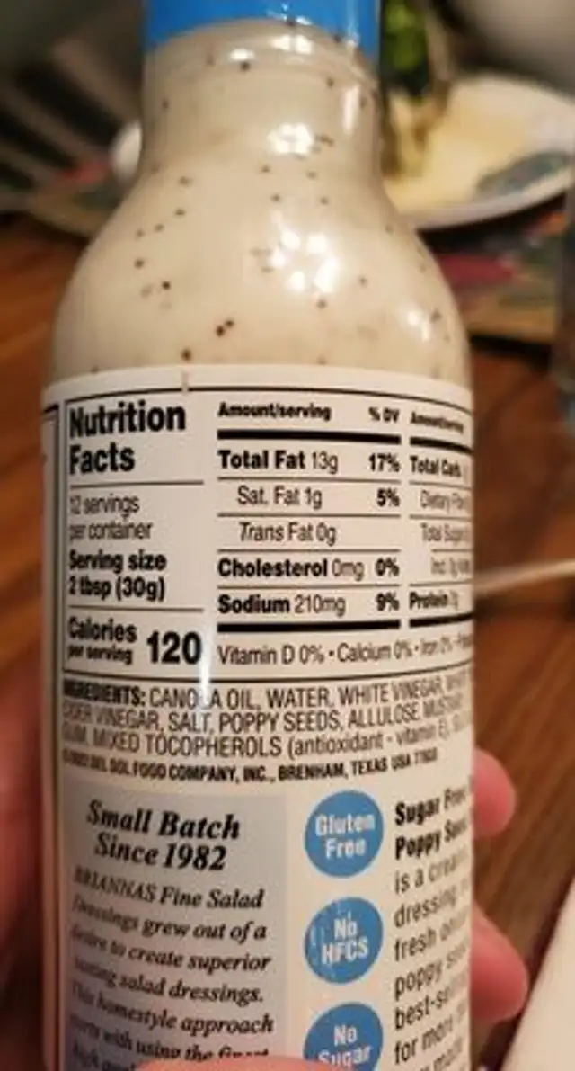 Rich Poppy Seed Dressing ingredients label