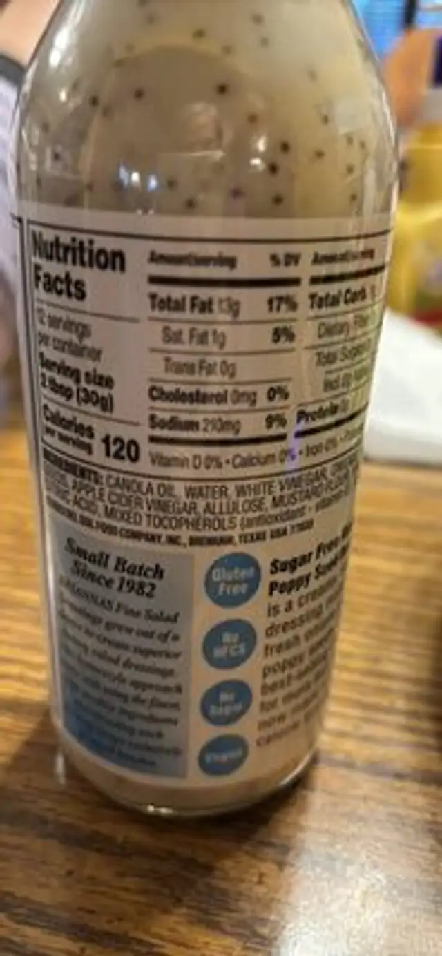 Rich Poppy Seed Dressing nutrition facts table