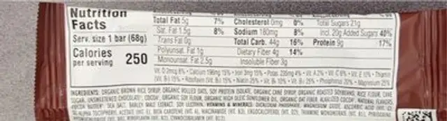 Brownie Chocolate nutrition facts table