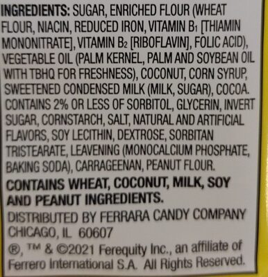 COCONUT DREAMS ingredients label