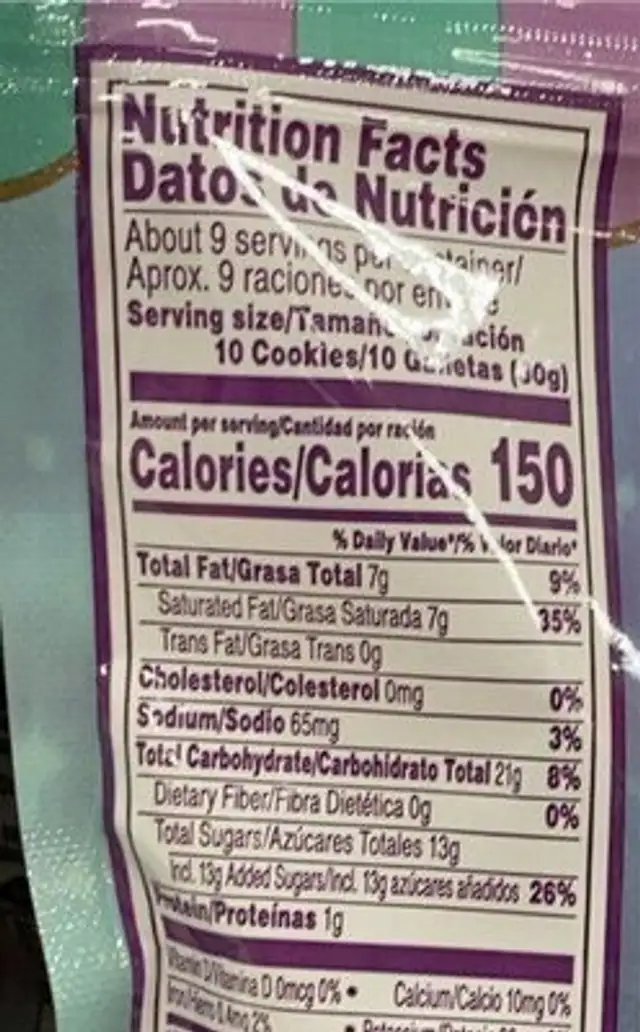 Sparkling mythical creature cookies nutrition facts table