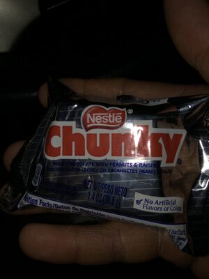 Milk chocolate with peanuts & raisins front packaging