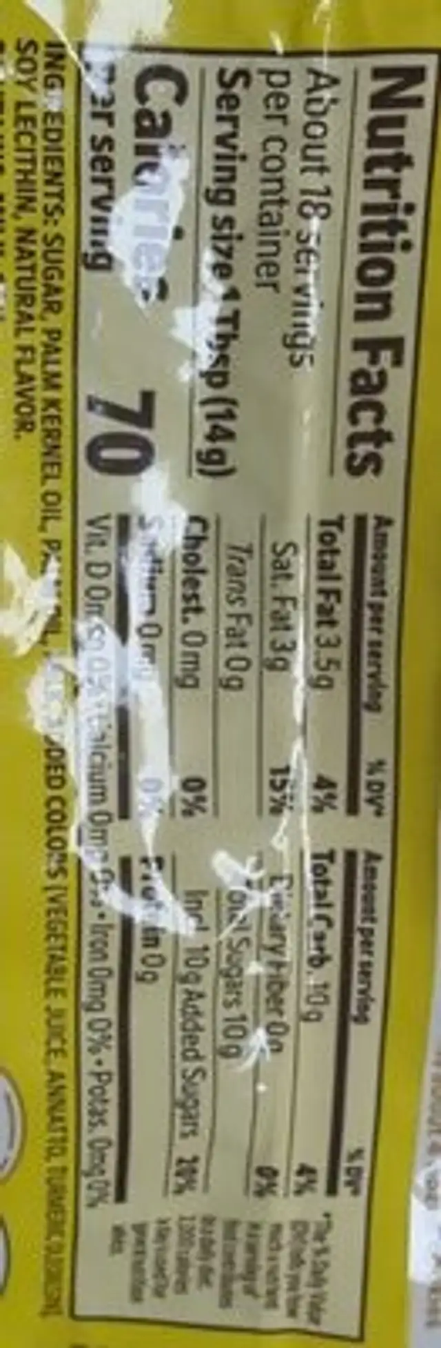 Pumpkin Spice Chocolate Chips nutrition facts table