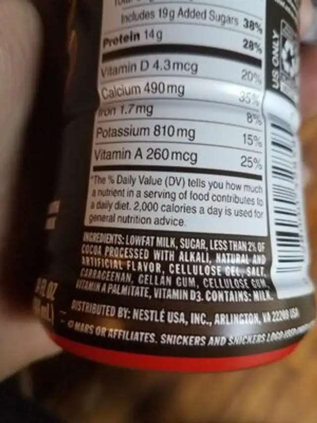 Snickers chocolate low fat milk ingredients label