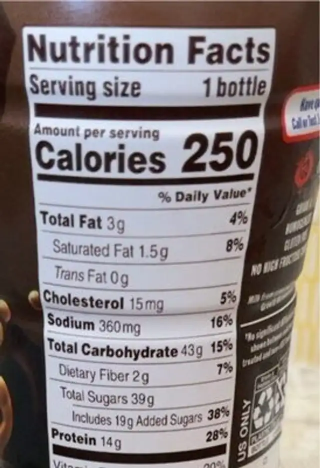 Snickers chocolate low fat milk nutrition facts table