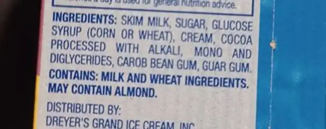 Nestlé fudge bar ingredients label