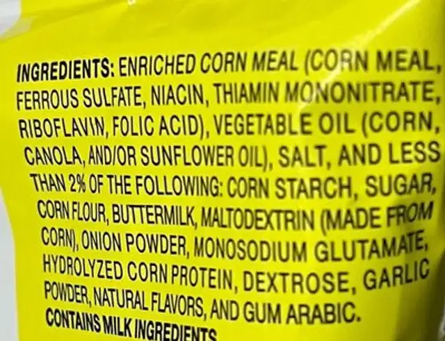 Funyuns, Onion Flavored Rings ingredients label