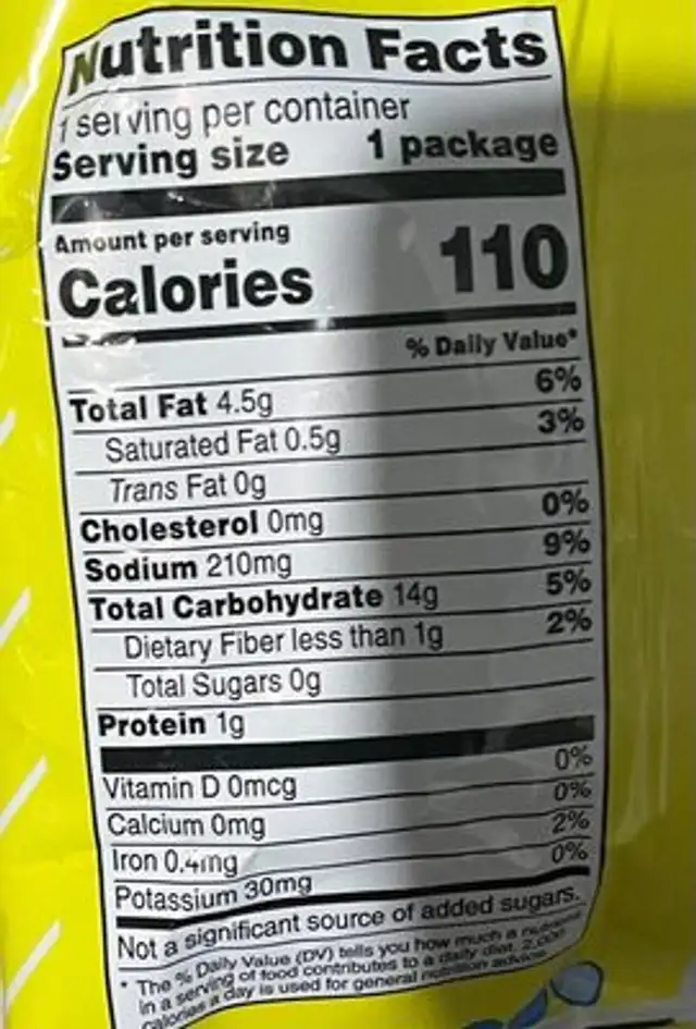 Funyuns, Onion Flavored Rings nutrition facts table