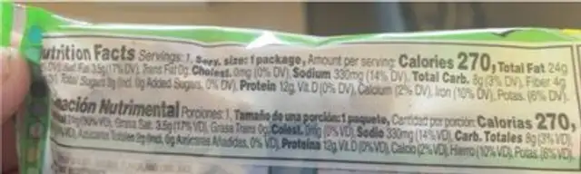 Sabritas nutrition facts table