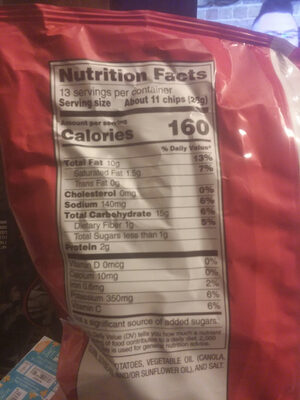 wavy Original ingredients label