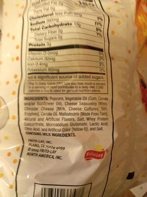 Cheetos Popcorn Cheddar Flavored ingredients label