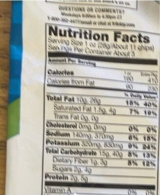 Potato chips nutrition facts table
