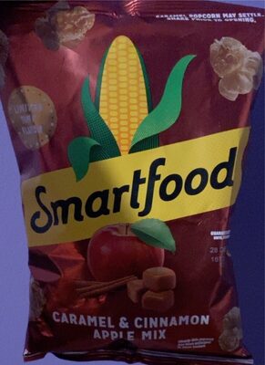Flavored popcorn:caramel and cinnamon apple mix front packaging