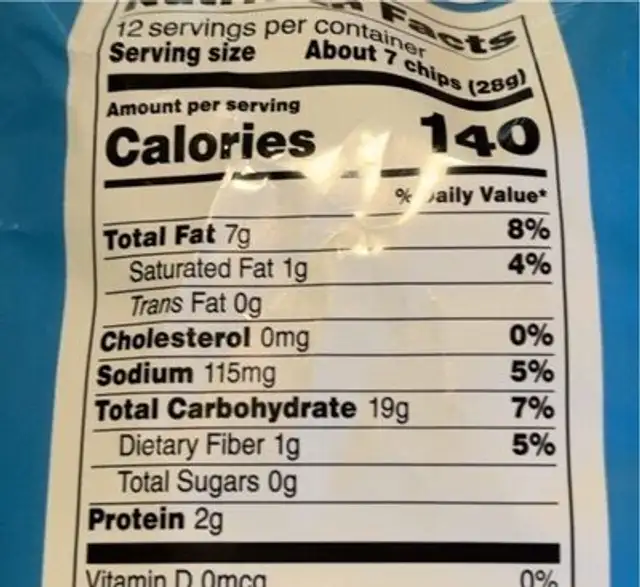 Tostitos Original nutrition facts table